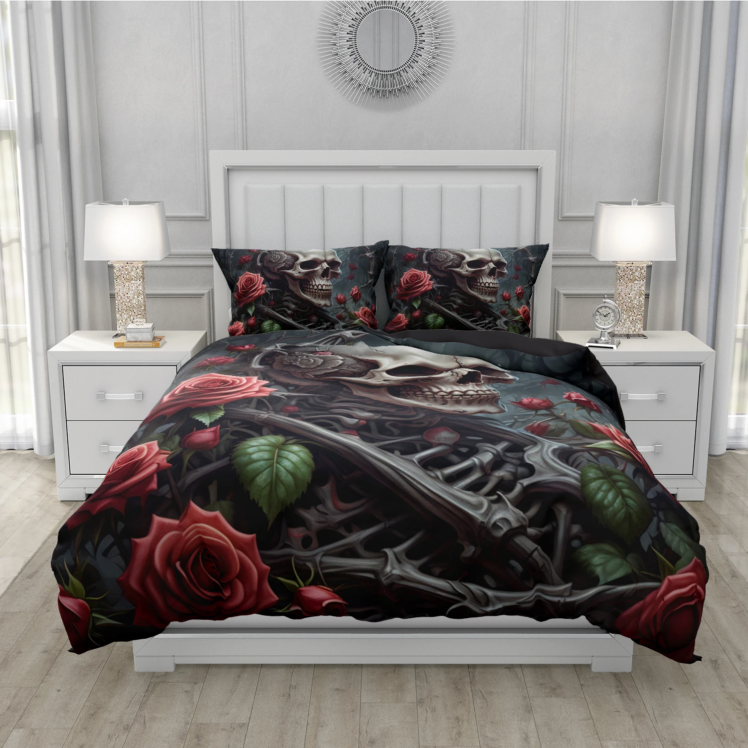 Rose Skeleton Skull Bedding Set Qulit Cover 3d Duvet Cover Gothic Comforter Cover Twin Full Queen King Single Size Halloween