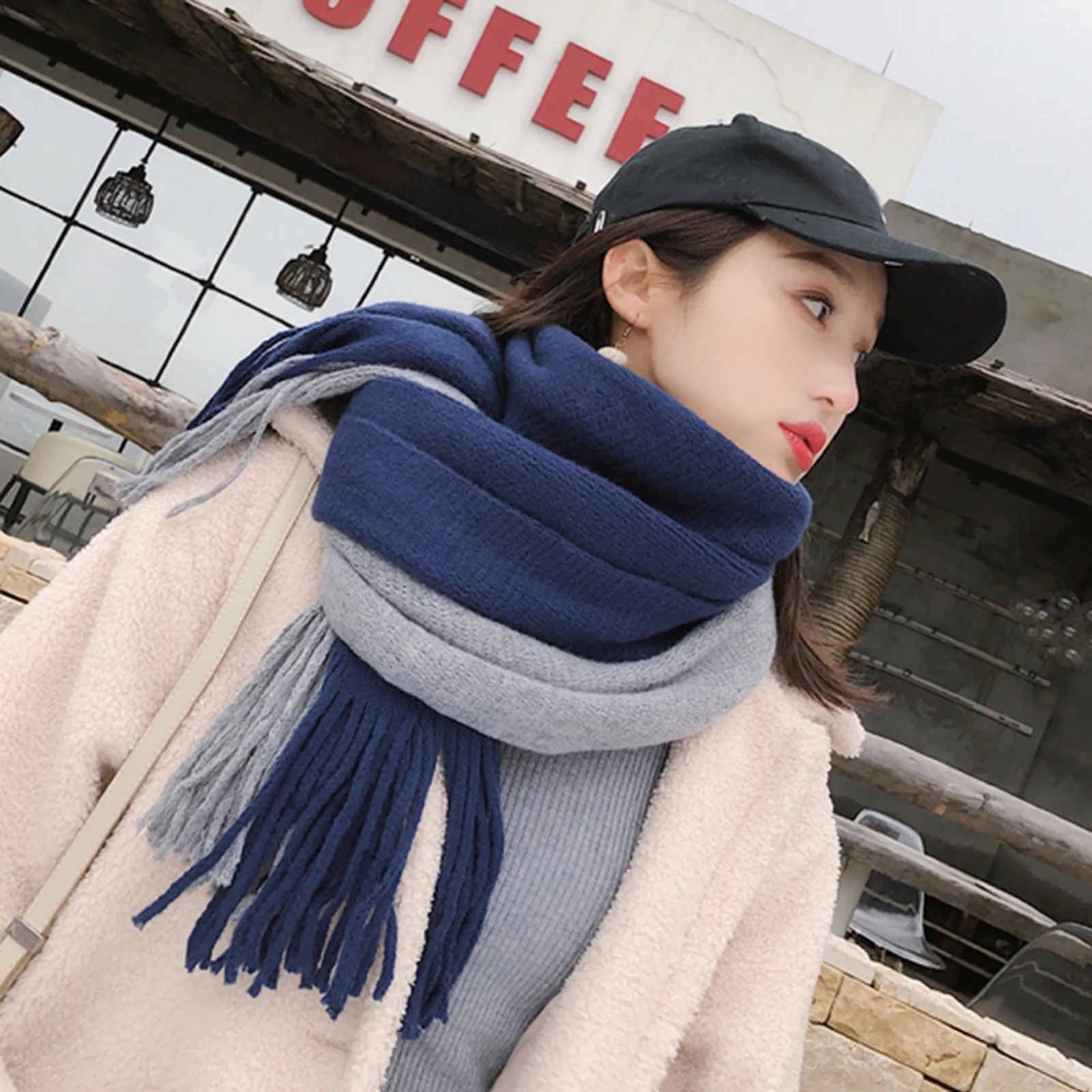 2024 Solid Thick Cashmere Scarf for Women Large Wool Blanket Pashmina Winter Warm Shawl Wraps Bufanda Female With Tassel Scarves