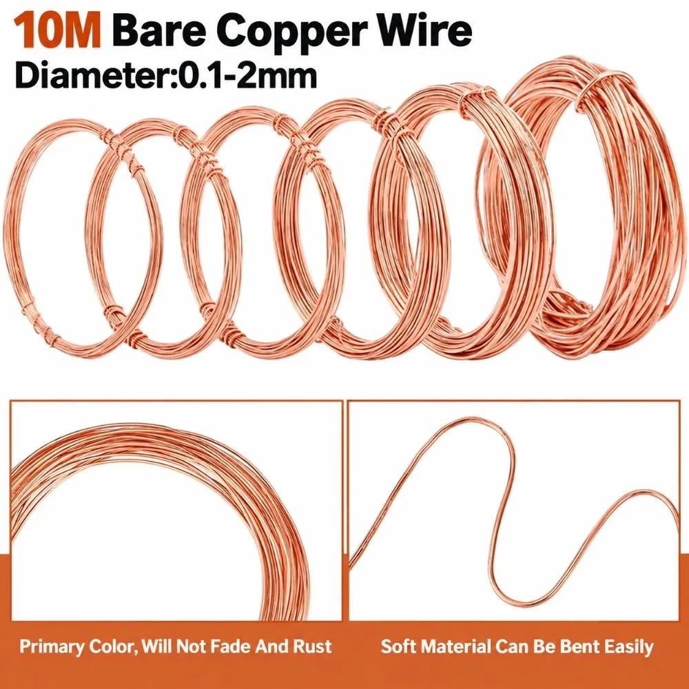 T2 Pure Copper Bare Copper Wire 0.1-2mm Bare Uncoated Surface Pure Copper Wire Round Solid Wire Conductive Copper Wire