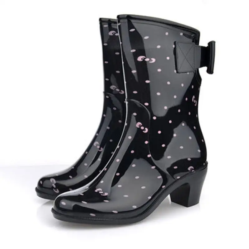 Rubber Boots Women Waterproof Shoes High Heels Ankle Boots 2022 Spring New Sexy Leopard Thick Heel Rain Boots for Rain