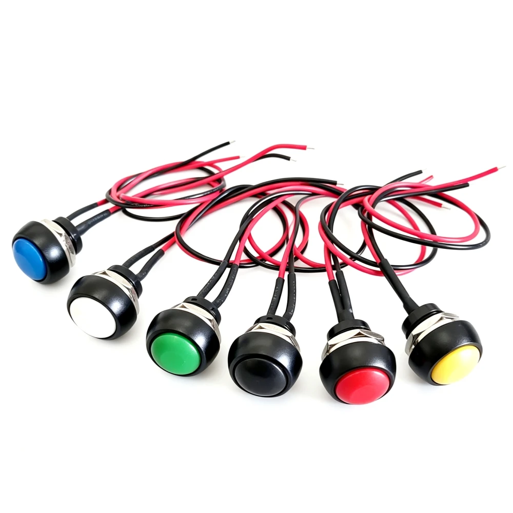 5PCS 12mm Momentary Push Button Switch Waterproof Mini Round Self Reset PBS-33B With Pre Wired Leads On Off for Arduino DIY