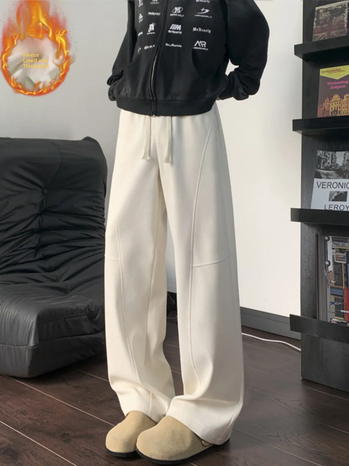 

Мужские брюки-карго на флисовой подкладке для осени и зимы, молодежные модные прямые брюки свободного кроя с эластичным поясом