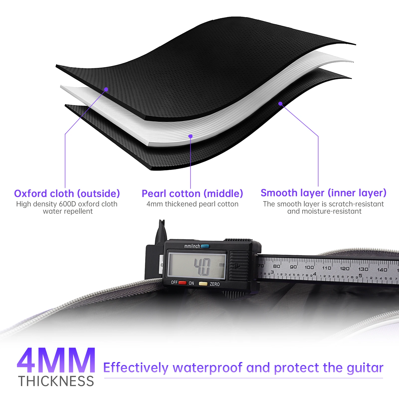 1 Stück 40/41 Zoll gepolsterte wasserabweisende dicke Akustikgitarren-Rucksack-Gigbag, Softcover-Gitarrentasche – Detail 5