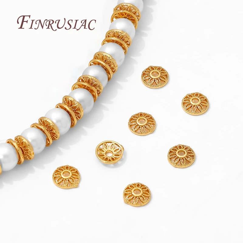 18K Gold Plated Bead End Caps For Jewelry Making,Spacer Bead Caps DIY Accessories,Round Bead Caps For Bracelets Making Findings