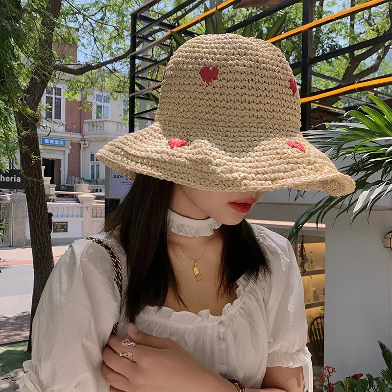 

Summer Beach Hats for Women Sun Hat Ladies Heart Womens Straw Hats Panamas UV Protection Sun Visor Beach Cap