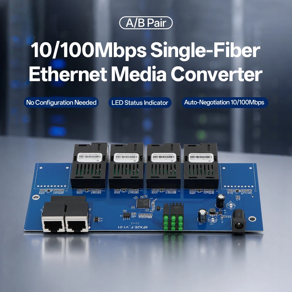 BYXGD 10/100Mbps 4F2E BIDI Fiber Media Converter PCBA Board 25KM for CCTV NVR FTTH Cabinet Integration Industrial Automation