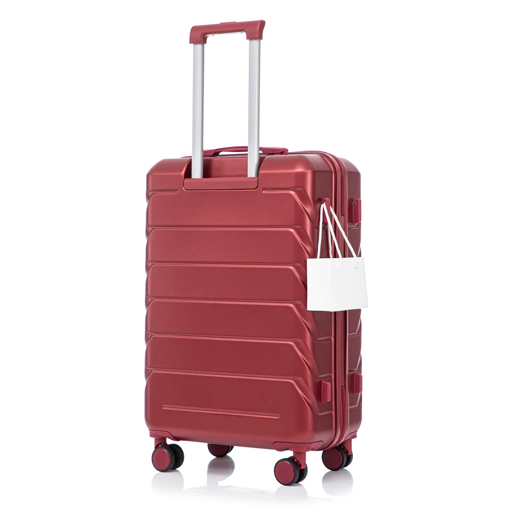 

28 Inch Large ABS Hard Shell Checked Luggage Wine Red Scratch Resistant Multi-Directional Wheels Combination Lock Side Hooks