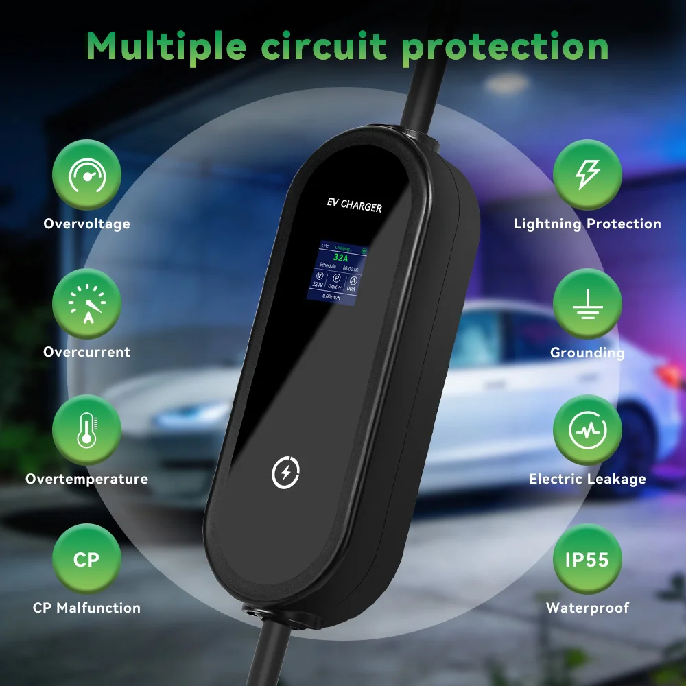 IPENGEN 7 kW tragbares EV-Ladegerät Typ 1, 5 m Kabel, 32 A, SAE J1772, CEE-Stecker, EVSE-Ladung für Elektrofahrzeuge, einstellbarer Strom – Detail 4