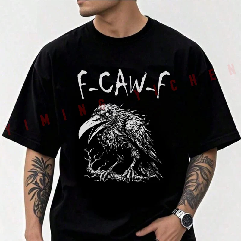 

Men's Moto Cotton T-Shirt F Caw F Black Crow Graphic Tshirt Adventure Casual O-Neck Top Tee