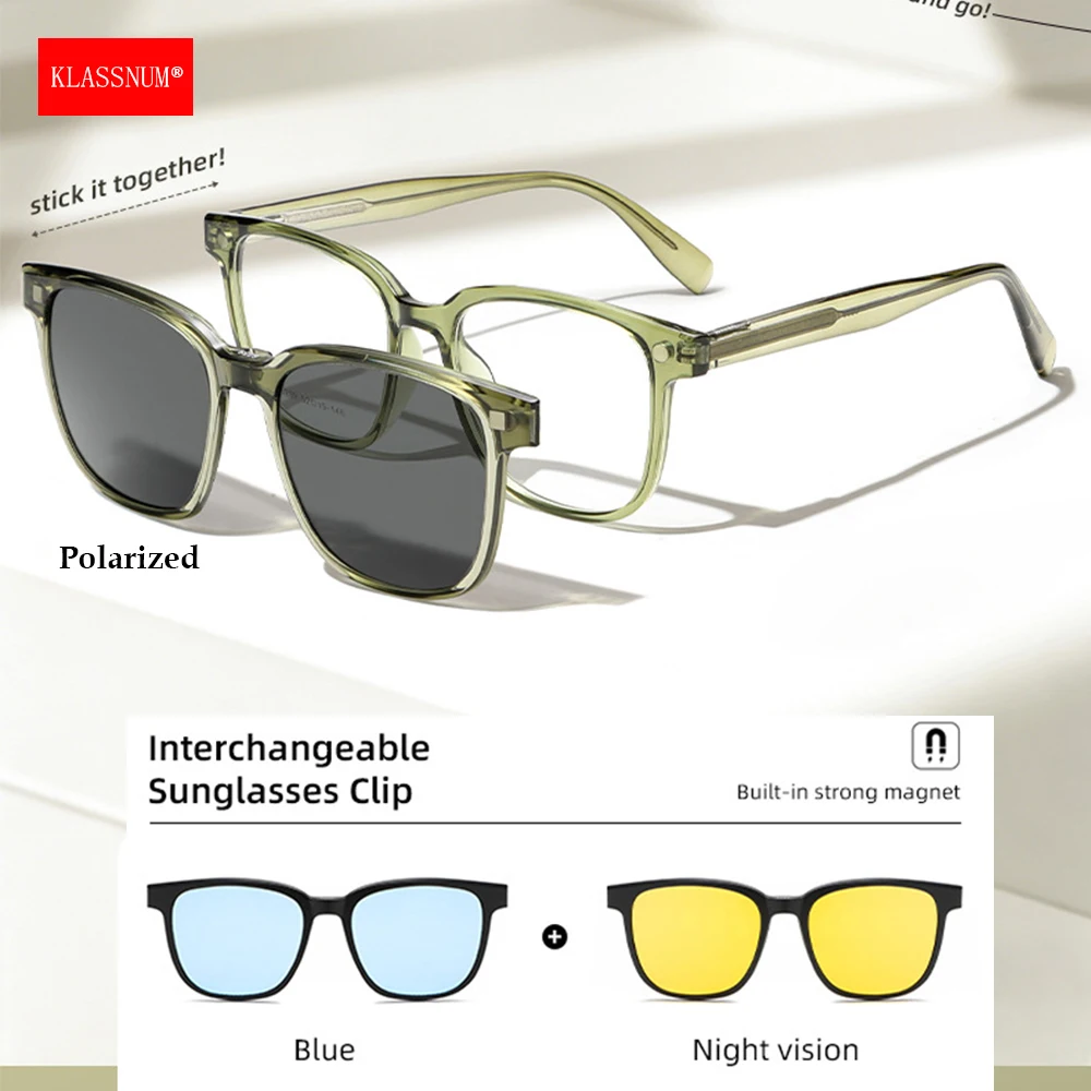 2026 Men Women Luxury Transparent Glasses 3 Lens Magnet Clip Sunglasses Set Classic Square Frame Polarized Sun Glasses Wholesale