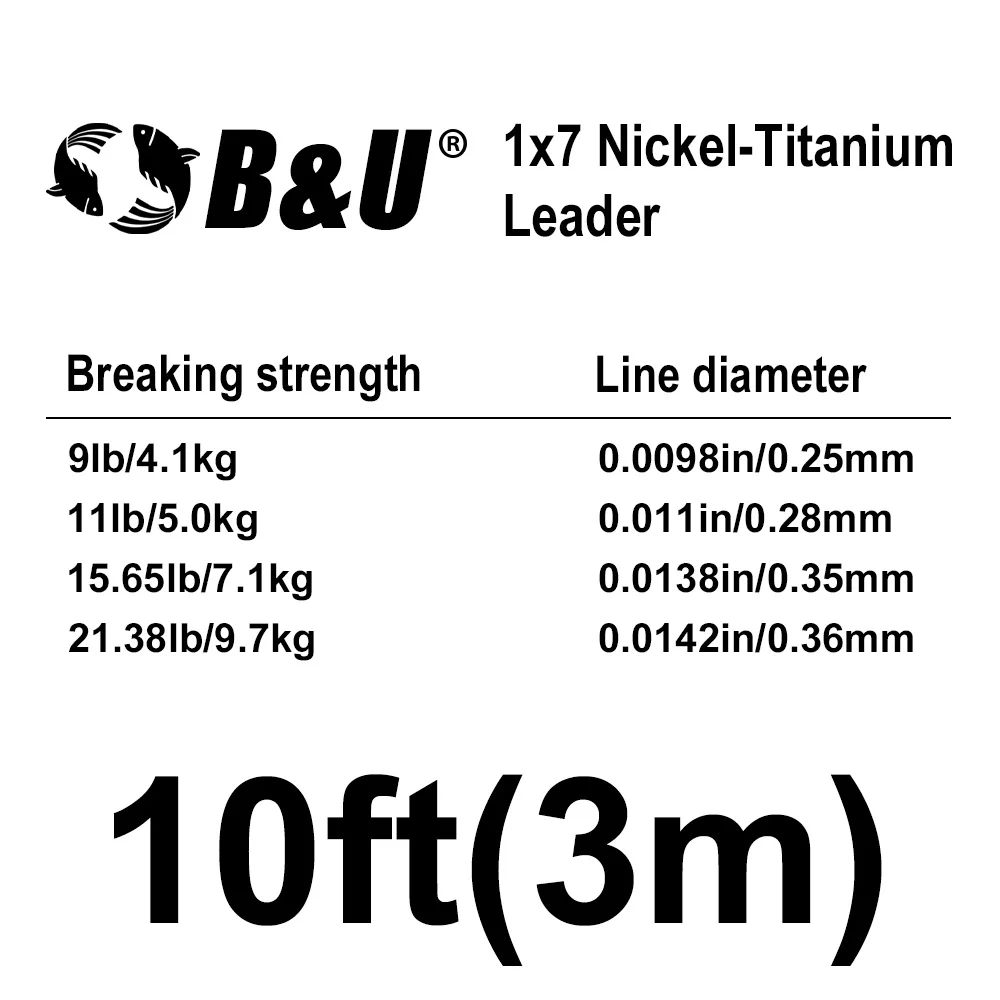 B&U Nickel Titanium Leader Wire 0.28mm Soft Knotable Predator Fishing Trace for Pike Musky Zander