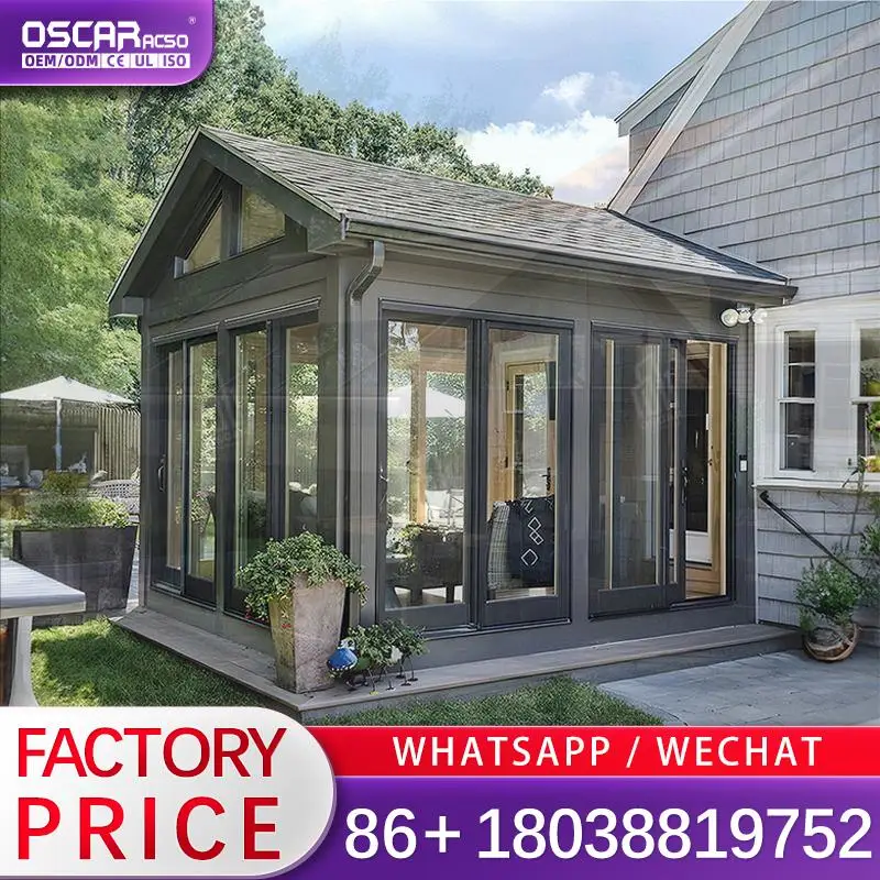 Customized Triangle Roof Tempered Glass Sliding 4 Season Sunroom for Outdoor with 1 Year Warranty sunroom