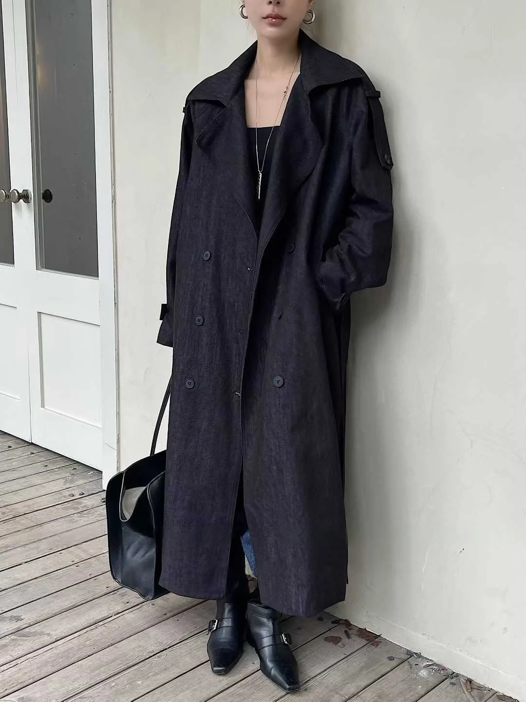 BJTZ Temperament Office Lady Trench Jacket For Woman 2025 Spring Autumn New Trendy High Quality Women's Tie-waist Long Outwear