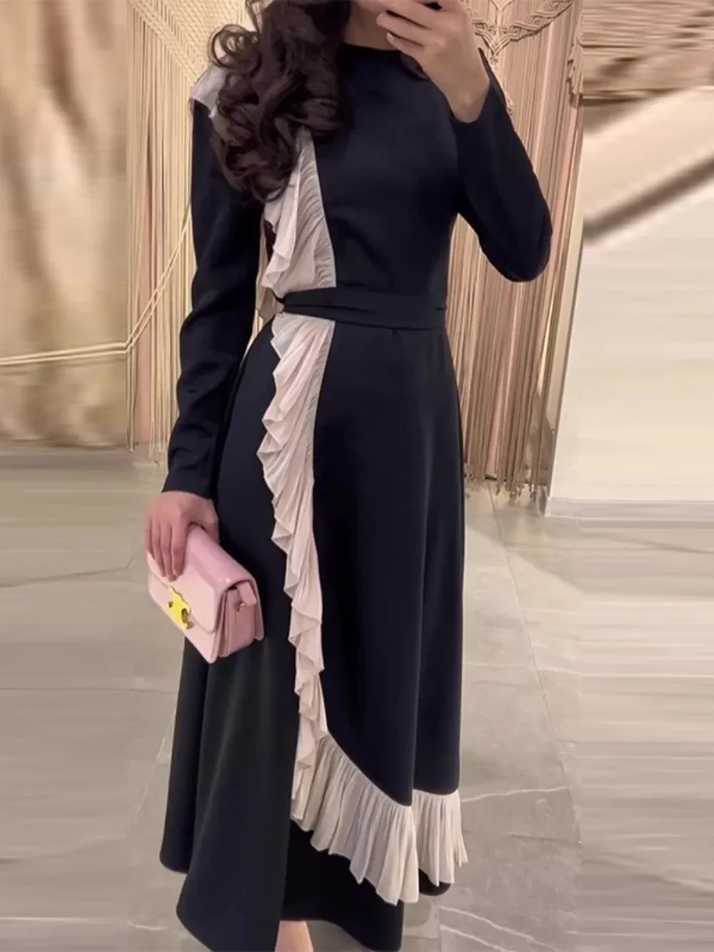 

Eid Women Dress Abaya Caftan Muslim Party Robe Ruffles Lace-up Jalabiya Ramadan Morocco Dubai Kaftan Islam 2025 Vestidos Largos