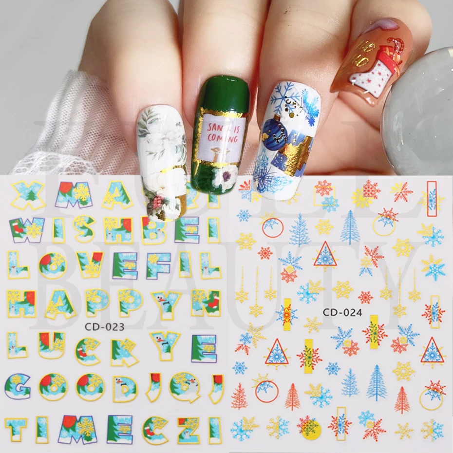 

3D Bronzing Christmas Nail Sticker Shiny Snowflake Elk Bear Letter Decor New Year Nail Design Slider Cute Manicure Decal LECD024