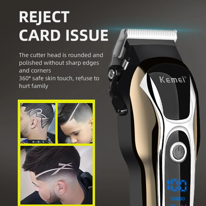 Kemei-Profissional Cordless Recarregável Hair Clipper para Homens, Aparador Elétrico, Cortador De Barba, Máquina De Corte De Cabelo, LCD, KM-1990