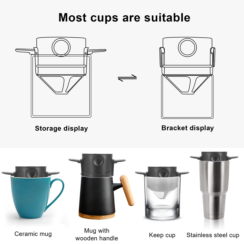 Stainless Steel Drip Coffee Tea Holder Coffee Maker Paperless Pour Over Coffee Dripper Coffee Accessories Reusable Coffee Filter