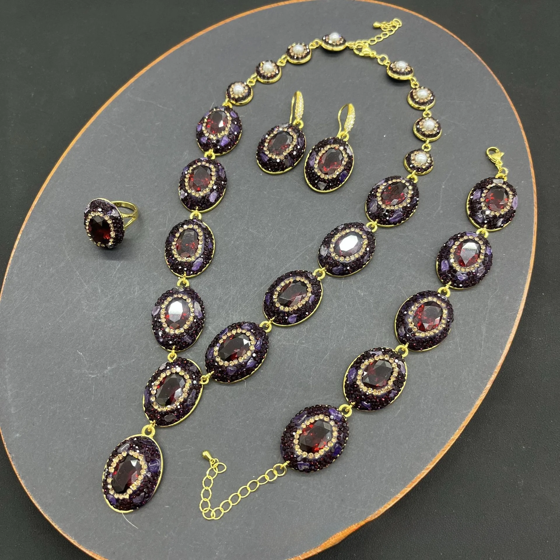 Vintage Zircon Jewelry Set for Women 2026 European And American High-End Light Luxury Earrings And Necklace Combo