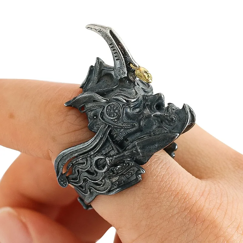 

Punk Hip-hop Japan Samurai Prajna Hannya はんにゃ Skulls Mask Copper Rings Openable Adjustable Man Finger Retro Rings Charm Jewelry