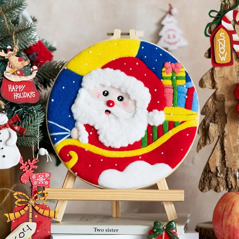 

GATYZTORY Diy Wool Felting Painting Santa Claus With Embroidery Kit For Adults Kids Felt Painting Needle Wool Christmas Present