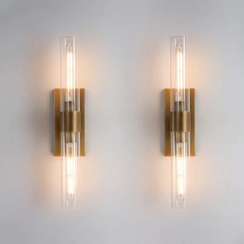 Factory direct sales American Wall Socnce Living Room Dimmable Glass and Brass Wall Sconce (Set of 2)