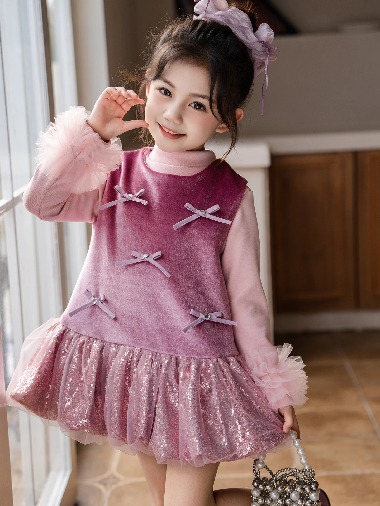 

Girls Velvet Princ Dr Suit Fce Lined 2025 Autumn Winter Sle Sweet Baby Girl Birthday Par Vest Skirt Set