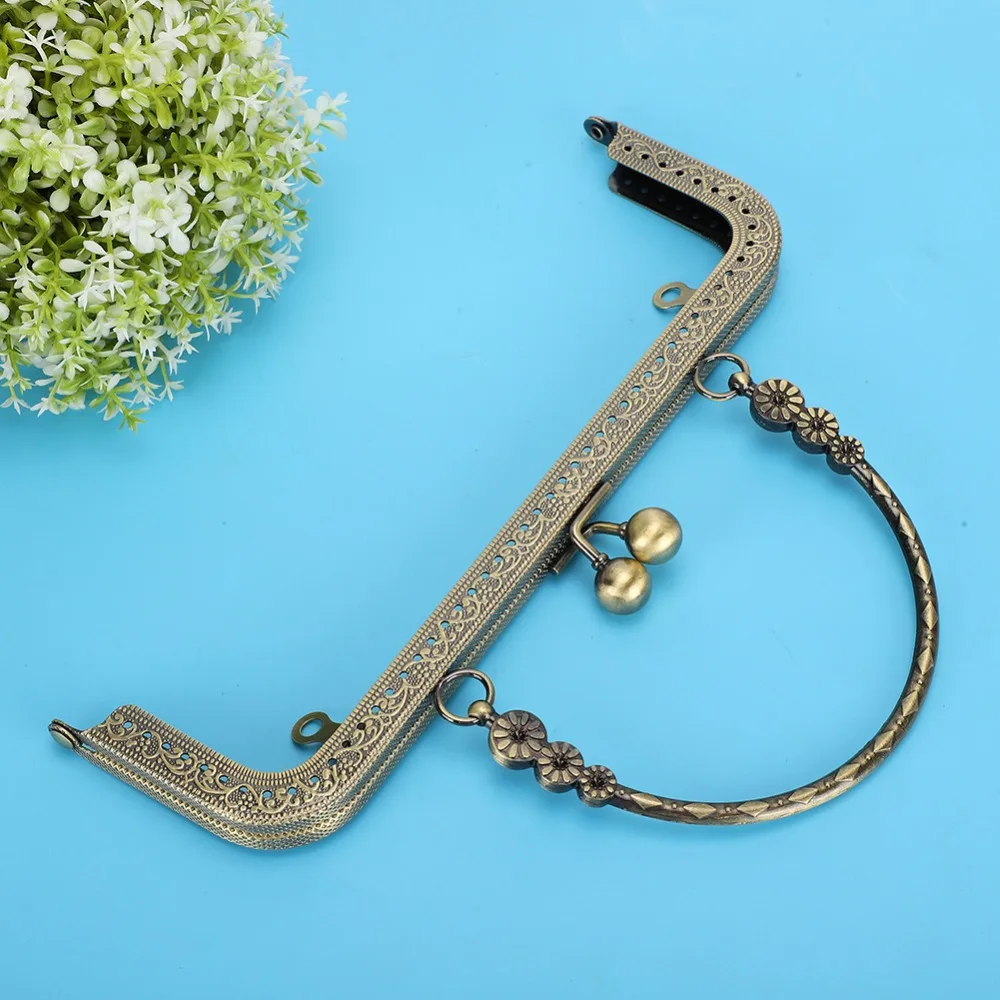 2pcs Bronze Tone Kiss Clasp Lock Embossed Square Rectangle Metal Purse Frame 20cm/7.87