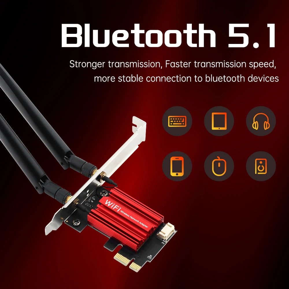 Fenvi 1200Mbps WiFi PCIE Adaptador Bluetooth 5.1 Dual Band 2.4G/5G AC1200 WiFi5 Placa de rede sem fio 802.11ac para PC Win 7/10/11
