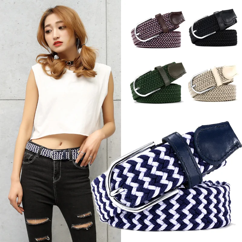 

Fashion Female Canvas Belt casual Buckle Knitted Women Waistband