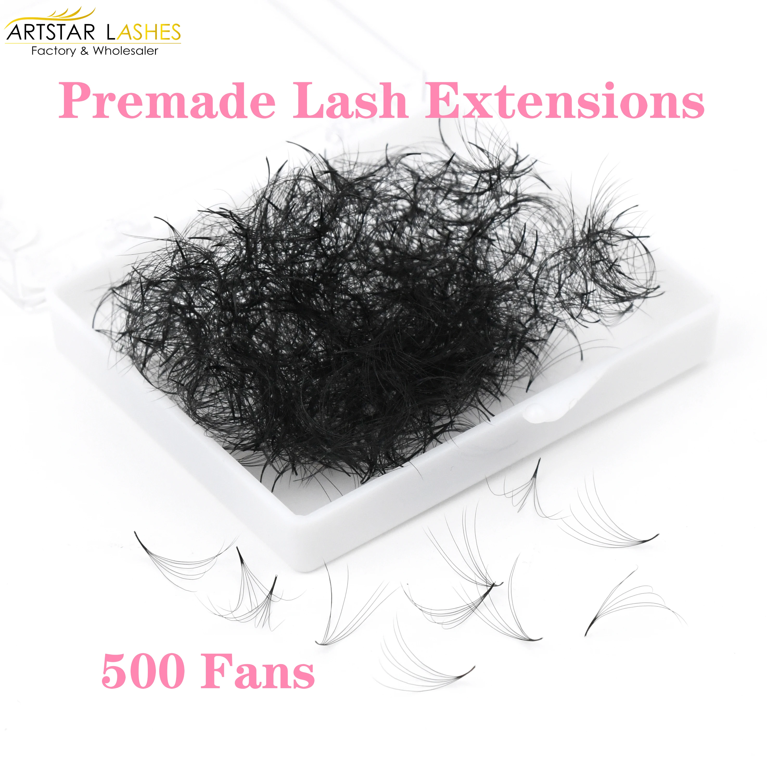 ARTSTAR 500 Loose Fans Sharp Narrow Stem Premade Volume Fans Lash 4D to 20D Premade Russian Volume Eyelashes Extensions