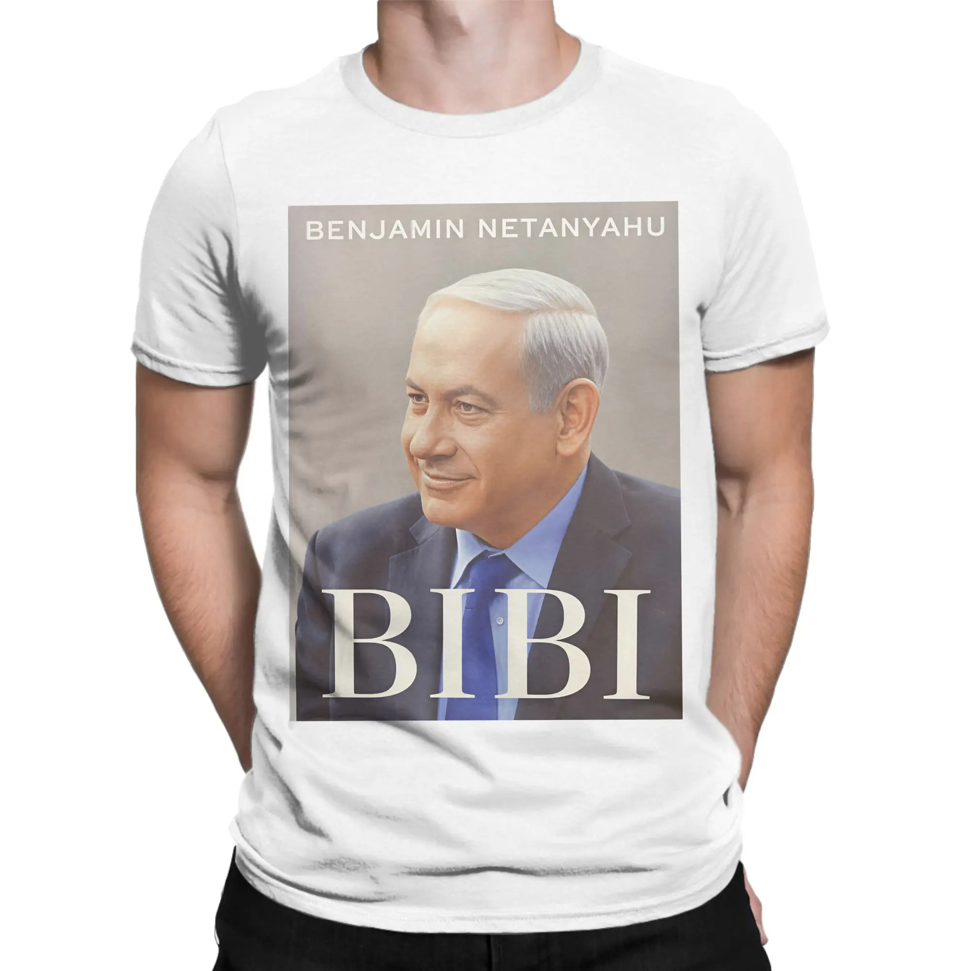 Novelty Benjamin Netanyahu Bibi (2) T-Shirts Men Crew Neck Cotton T Shirt  Short Sleeve Tee Shirt Plus Size Clothes