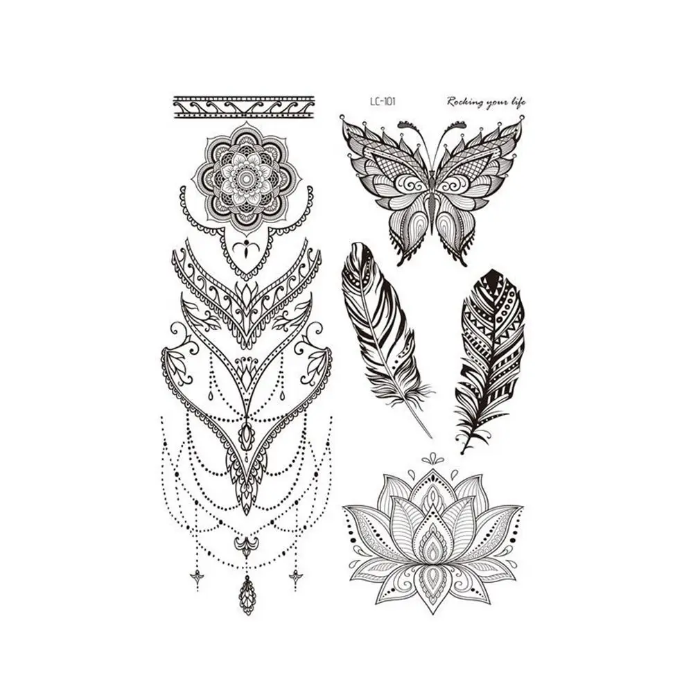 Herramienta para Bodas India: Tatuaje Falso de Flores para Mujer, Pegatina de Arte Corporal DIY, Tatuaje Temporal, Tatuaje de Henna, Pegatinas de Tatuaje Negras