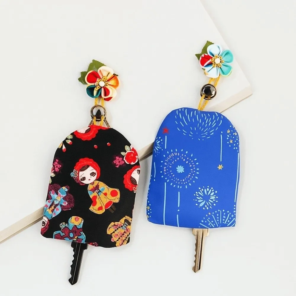 Japanese Style Pull Out Key Case Portable Keyring Storage Fabric Key Holder Pull Rope Mechanism Arch Kitty Keychain Bag Gifts