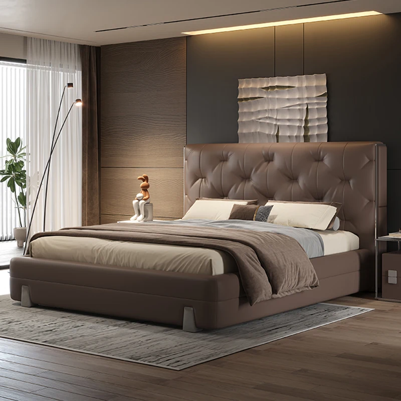 Luxury Designer Double Bed European Headboard Sleeping Floor Double Bed Home Full Size Cama Matrimonial Furniture For Bedroom