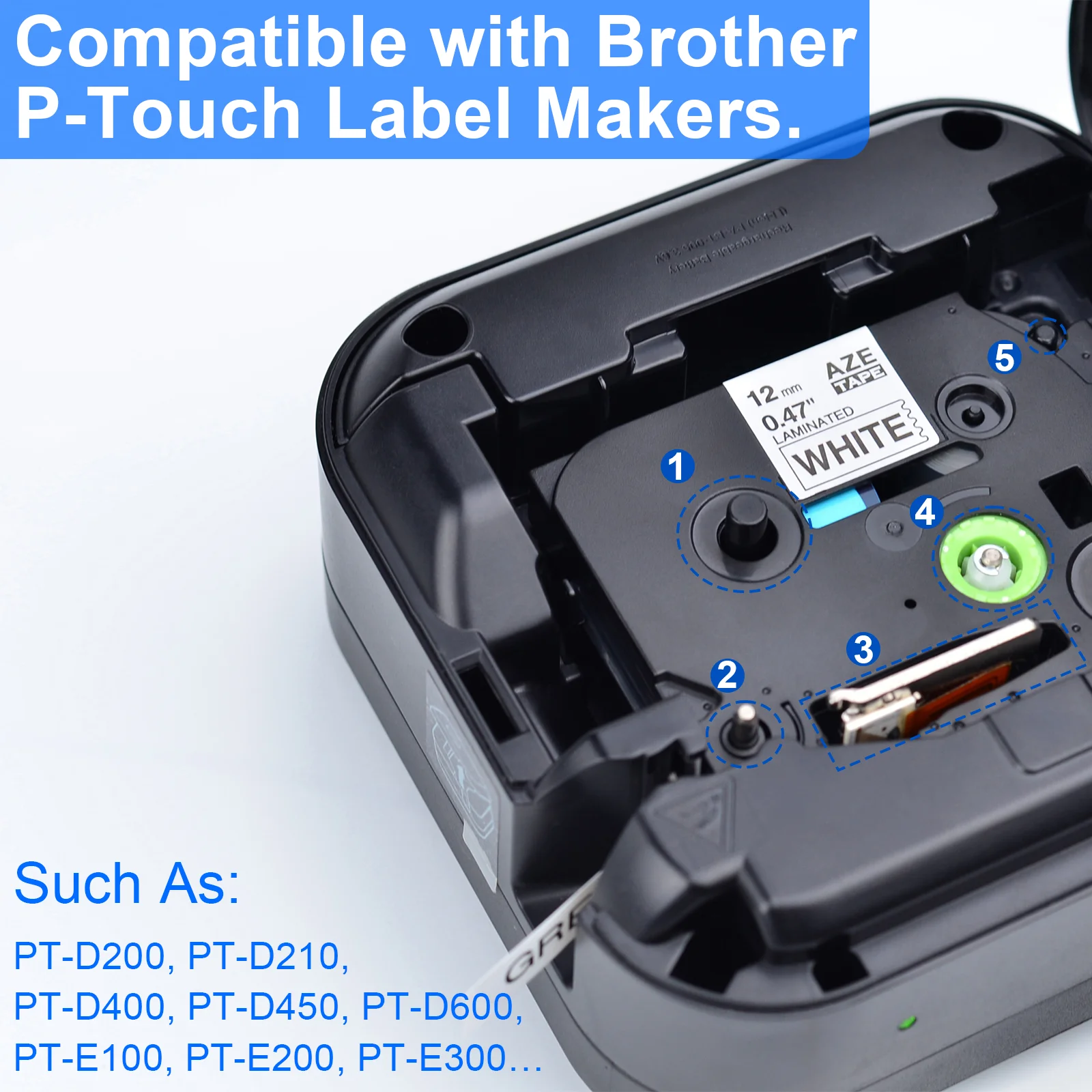 5PK/10PK เทปฉลากสําหรับ Brother Tz Tze-231 241 631 335 12 มม.สําหรับ P-Totch PT-1000 PT-350 สีดําบนเทปหลากสีสีสีขาว