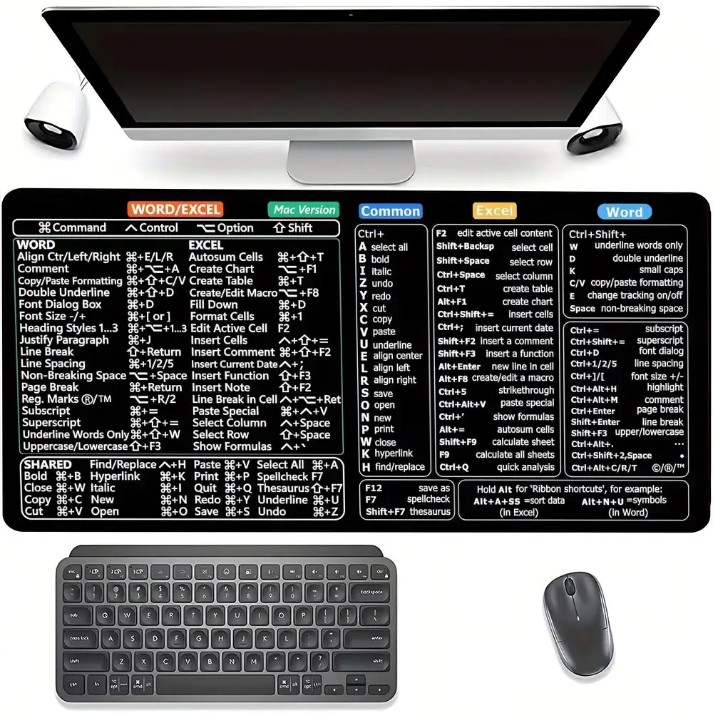 Cushion Mouse Pad Large Gaming Mousepads practical office Work software shortcut keys Anti-Slip Rubber Base With Stitched Edge