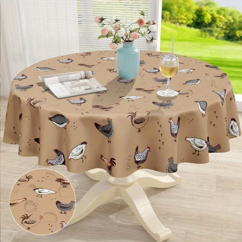 One piece of farmhouse-style round tablecloth with a vintage rural chicken print. Must-have for rural enthusiasts.xzj