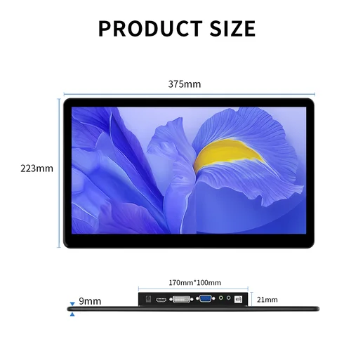Imagen 2 del producto Unew 15,6 ""Monitor de pantalla táctil 1920x1080 60Hz 16:9 pantalla IPS HDMI tipo C VGA DVI para Raspberry Pi CCTV Industrial 75*75mm VESA
