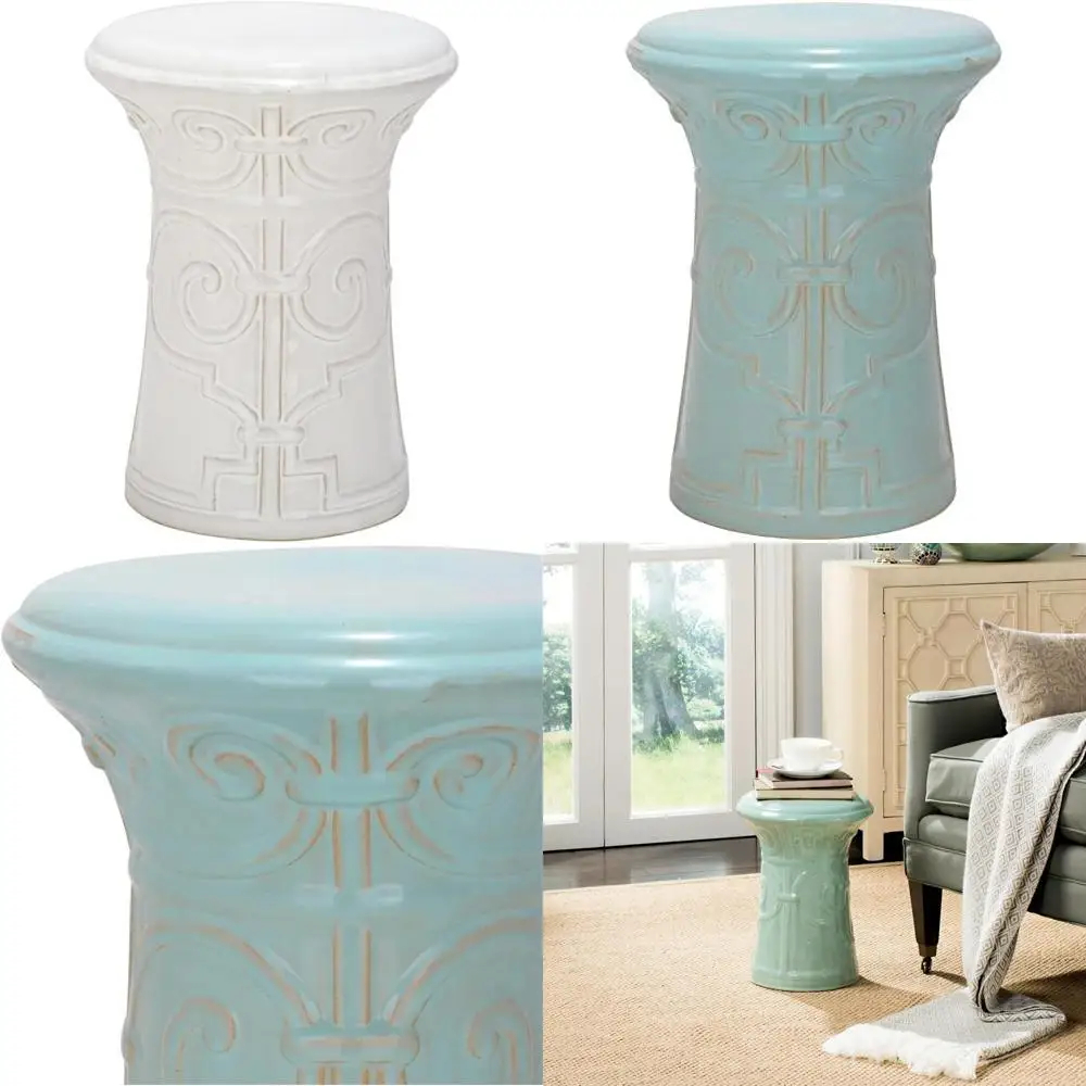 

safavieh acs4521a imperial ceramic decorative garden stool, 0, white