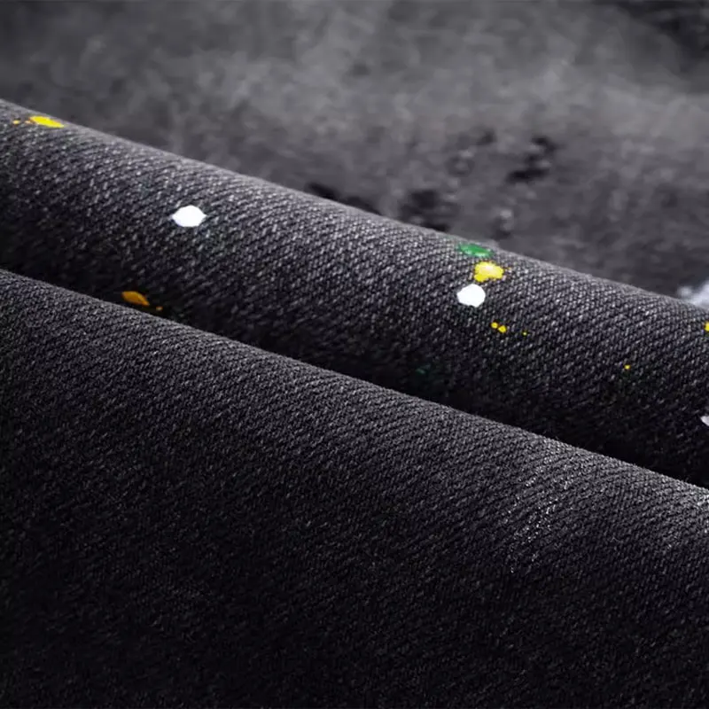 Street Fashion Men Jeans Retro Black Gray Stretch Slim Fit Vintage Ripped Jeans Men Painted Designer Hip Hop Denim Pants Hombre