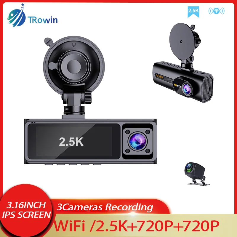 3.16inch Dash Cam Car DVR WIFI HD 2.5K 3 lens front inside rear camera 4K Time-Lapse Video Black Box Vehicle Accessories