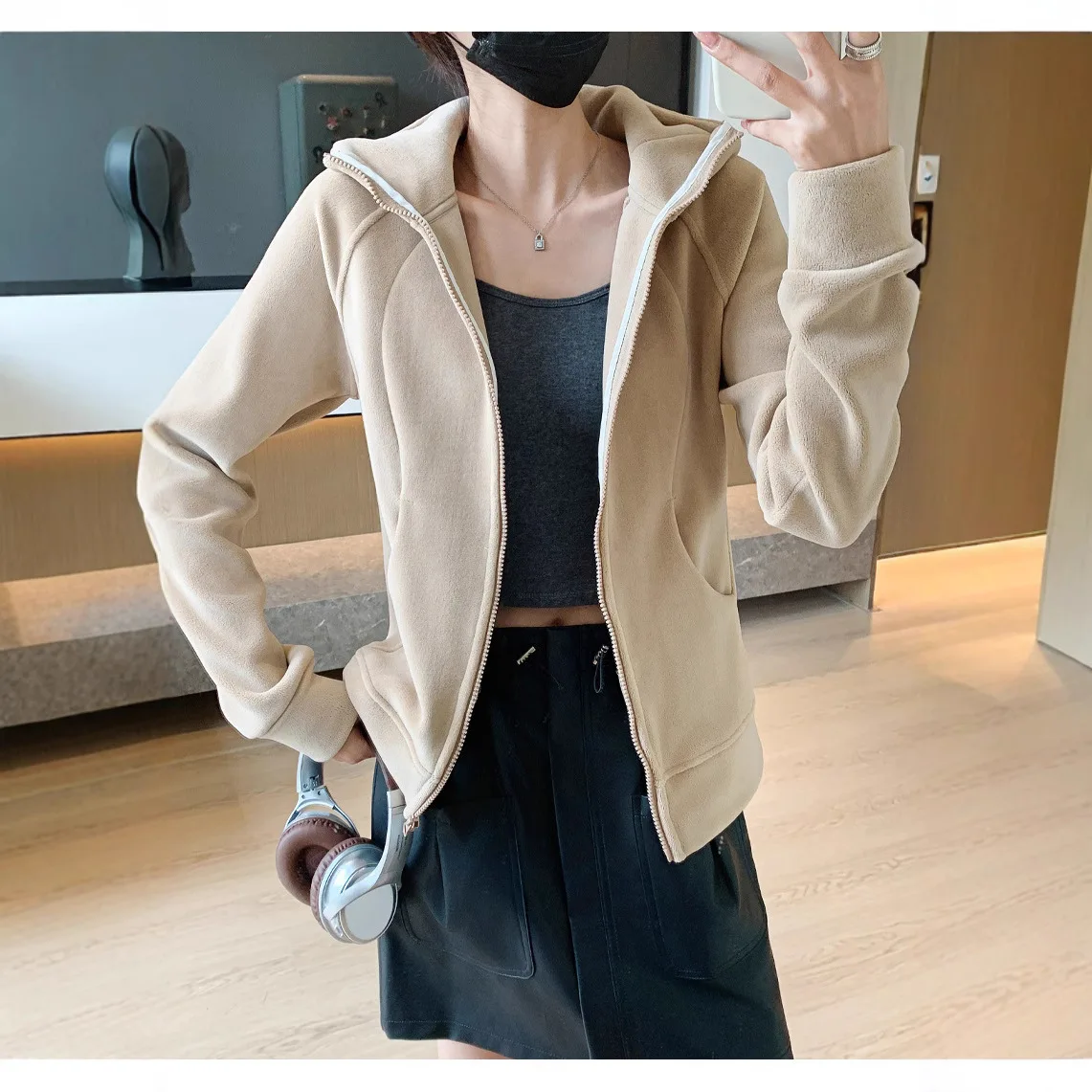 

Sports Sweater Women's Hooded Zipper Cardigan Velvet Thickened Running Fitness Casual Outer Wear Long Sleeve Jacket