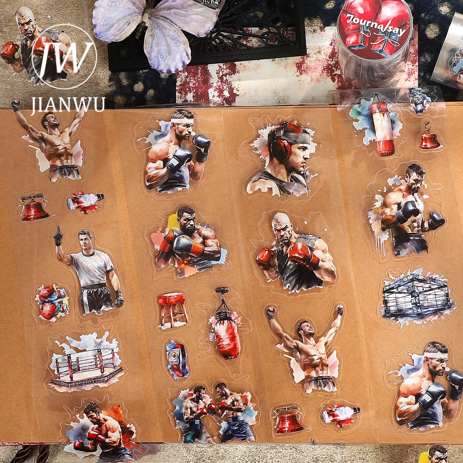 

JIANWU 60mm*200cm Vintage Character Boxing Landscape Material Collage Scrapbook PET Tape Creative DIY Journal Stationery