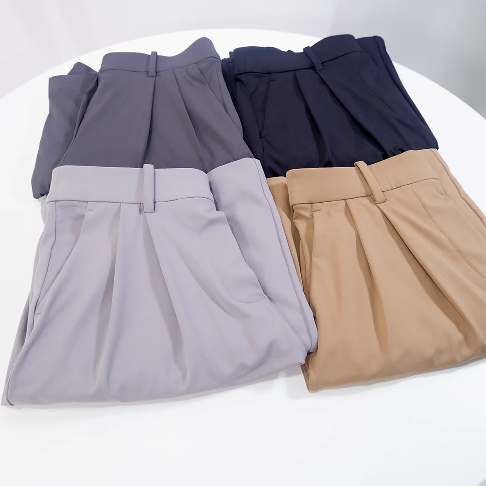 Women's Autumn Casual Cargo Suit Pants, Drapey High-Waist Wide-Leg Trousers, Slimming, High-Stretch, Soft, Sport Drawstring image 3
