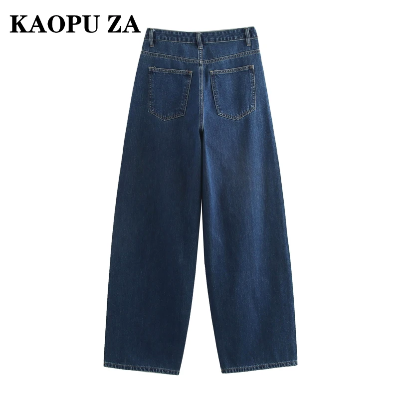 KAOPU ZA 2024 New Autumn Ladies Fashion vita alta Jeans larghi a gamba larga pantaloni in Denim invecchiato Casual Streetwear