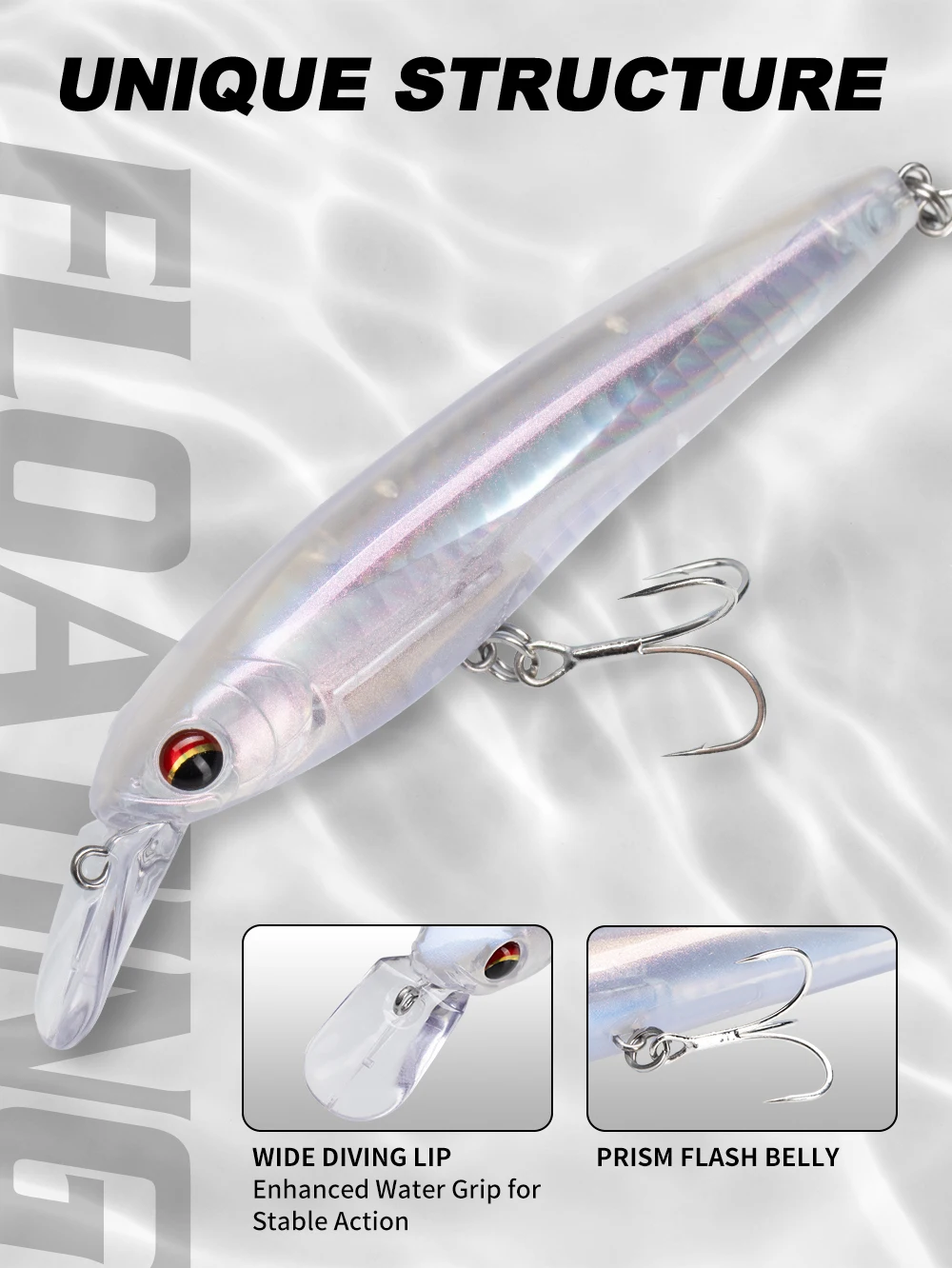 Hunthouse Schwimmender Minnow-Angelköder Kristallprisma-Blitzwobbler Hartköder 100mm/17,5g Künstlicher Hecht Salzwasser-Angelzubehör – Detail 7