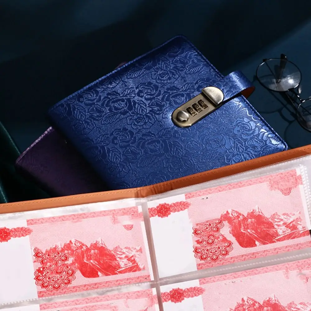 Emboss Flower Envelop Savings Challenges Book 50Sheets PU Leather Budget Binder with Lock Savings Handbook Refillable