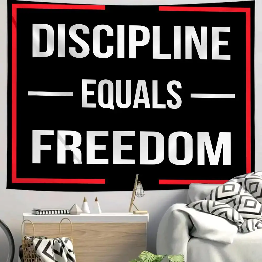 DISCIPLINE EQUALS FREEDOM Gym Tapestry Custom Living Bedroom Party Dormitory Interior Wall Bohemian Decoration Attached Clip