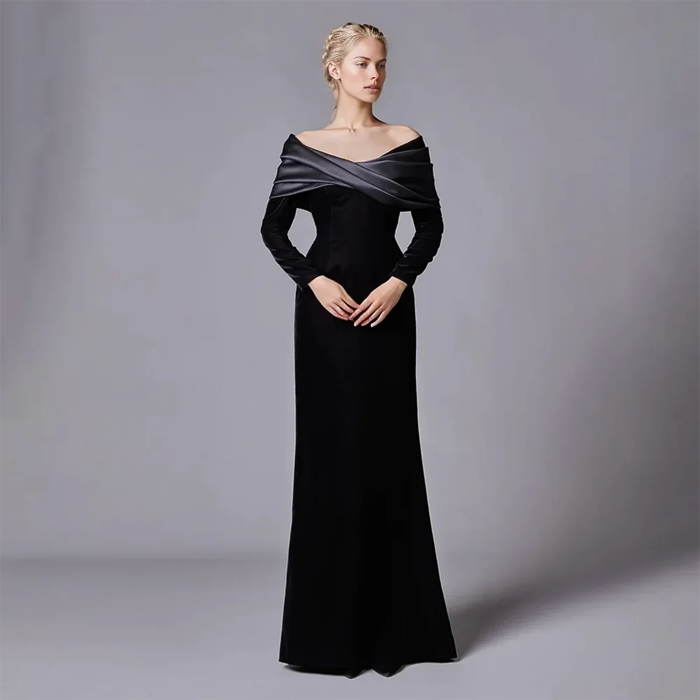 

Customized Off Shoulder Evening Dresses Black Modest Long Sleeves Mermaid Woman Party Dresses for Special Occasions Plus Size