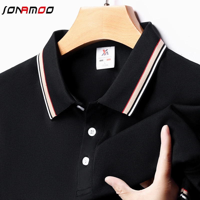 Men\'s Fashion Solid Short Sleeved Striped Lapel Polo Shirt Summer Breathable Comfortable Top